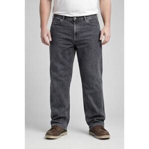 Duluth Trading black wash straight leg work jeans sx 42x30 thick cotton EUC